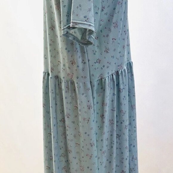 FOXCLUB Women Short Sleeve Pullover Casual Blue Floral Print Long Dress Medium - Picture 6 of 11